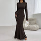 Slim Round Neck Solid Color Long Sleeve Dress