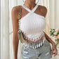 Women's Fringe Sexy Halter Top Summer New Design Short Sleeveless Shirt