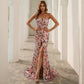 Women V Neck Off Shoulder Sequin Ma