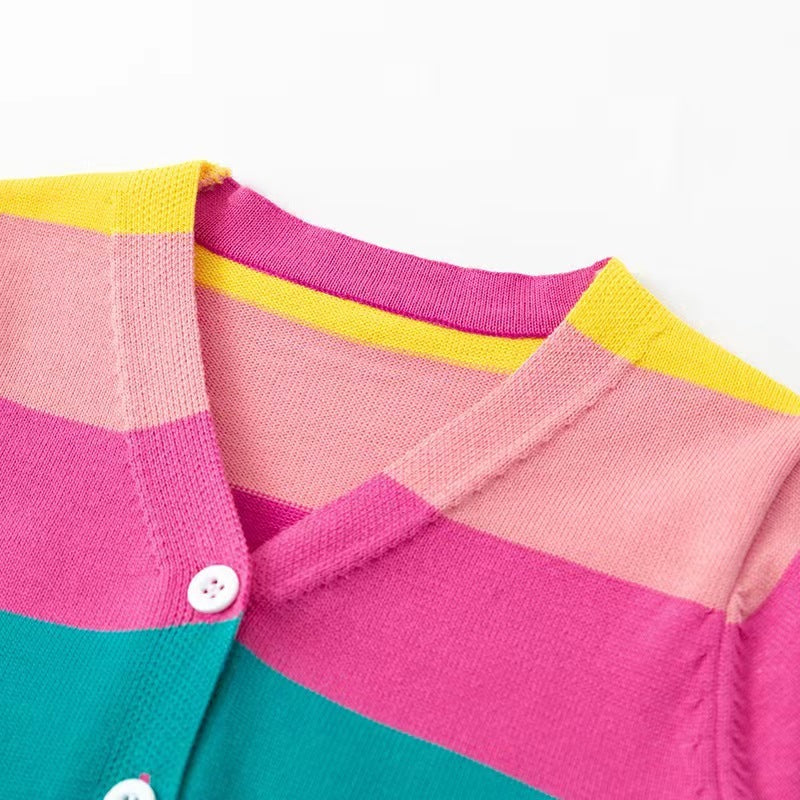 Children's Cotton Sweater Rainbow Striped Cardigan Knitted Coat