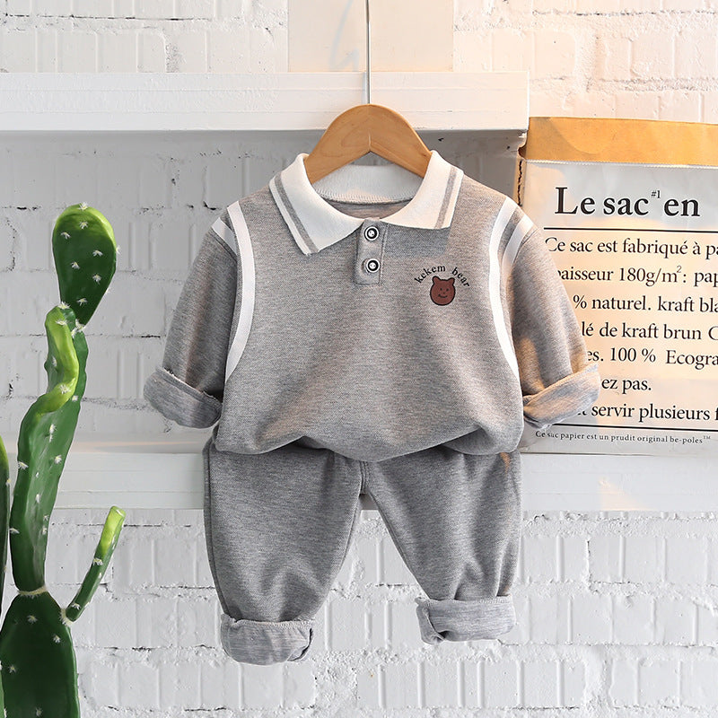 Children's Lapel Sweatshirt Sports Two-Piece Set