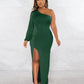 Women's Autumn Oblique Shoulder Lantern Sleeve Solid Color Slim Fit Dress