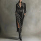 V-neck High Waist Solid Color Tie Slit Dress