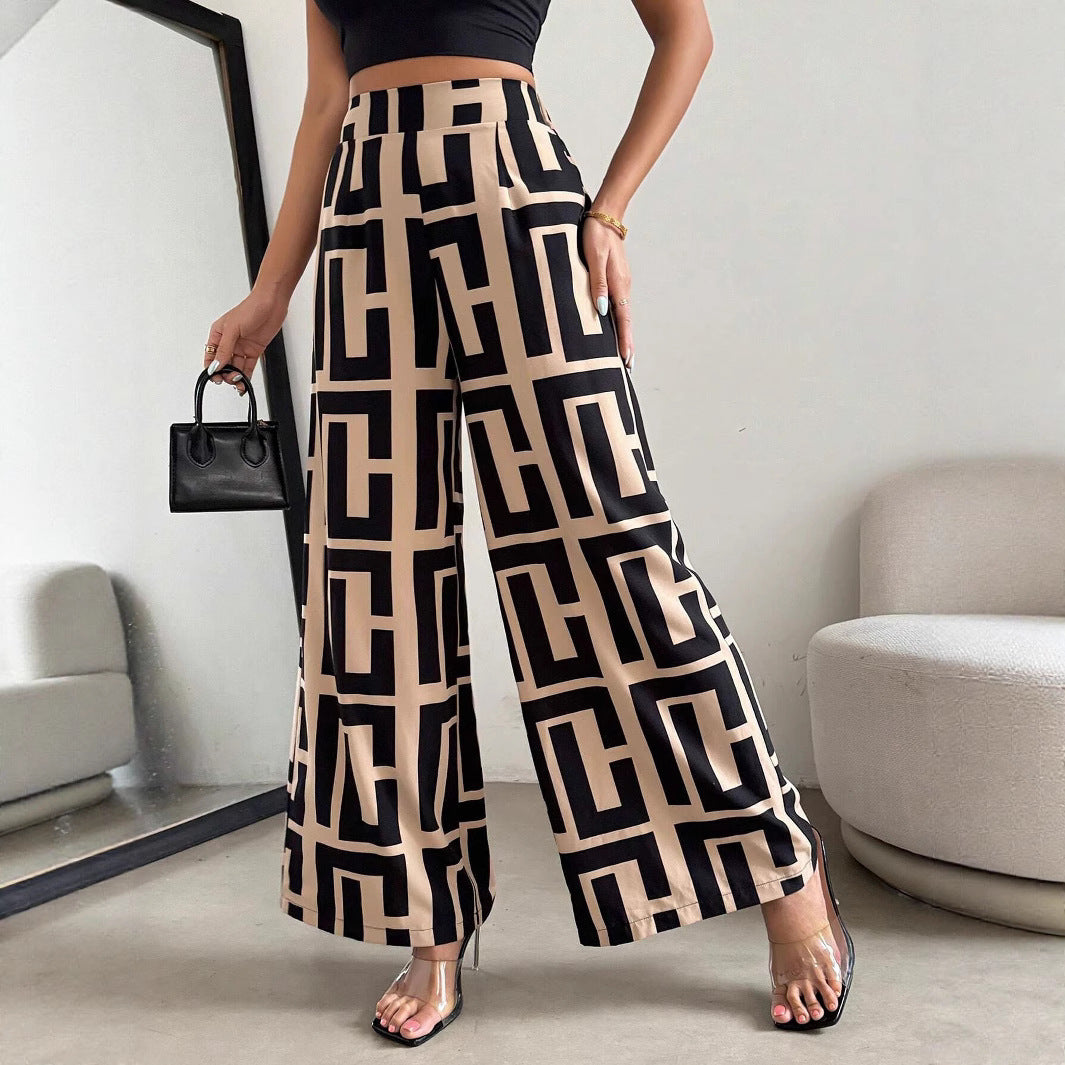 Irregular Copywriting Loose High Waist Wide Leg Casual Trousers