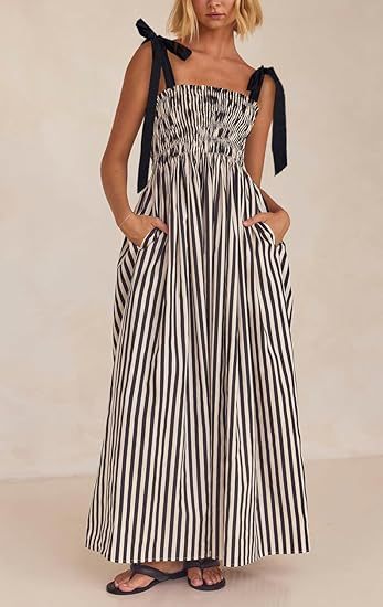 Robe à bretelles à grandes poches et à rayures, imprimée, printemps et été