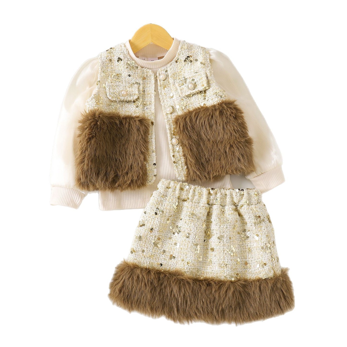 Floral Print Long Sleeve Short Dress Children's Two-piece Set