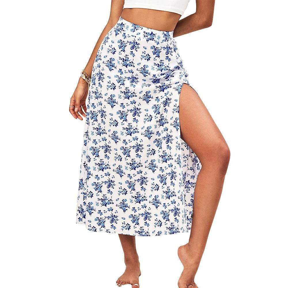 Women's Fashion Loose Split Floral Skirt