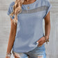 Women's Summer New Casual Solid Color Stitching Lace Top