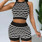 Multicolored Striped Crochet Backless Top And Skirt Set