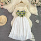 Retro Waist-controlled Slimming A- Line Suspender Midi Dress