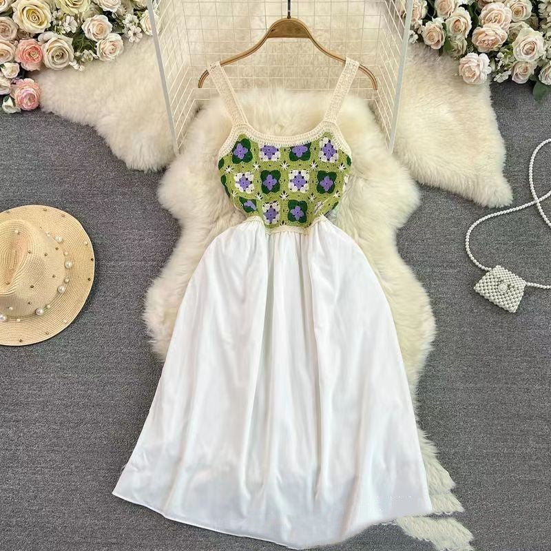 Retro Waist-controlled Slimming A- Line Suspender Midi Dress