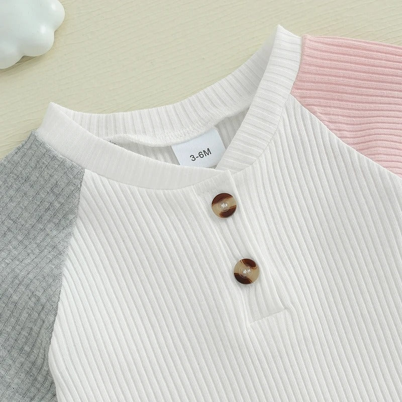 Solid Color Rib Fabric Color Matching Short Sleeve Suit