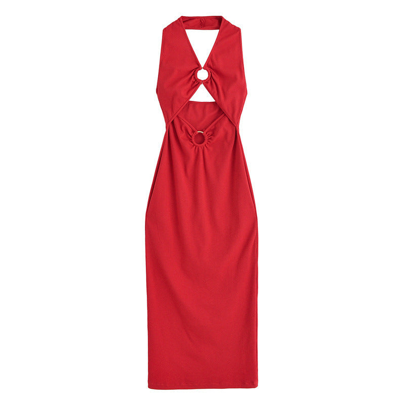 Summer Opening Design Knitted Midi Skirt Halter Dress