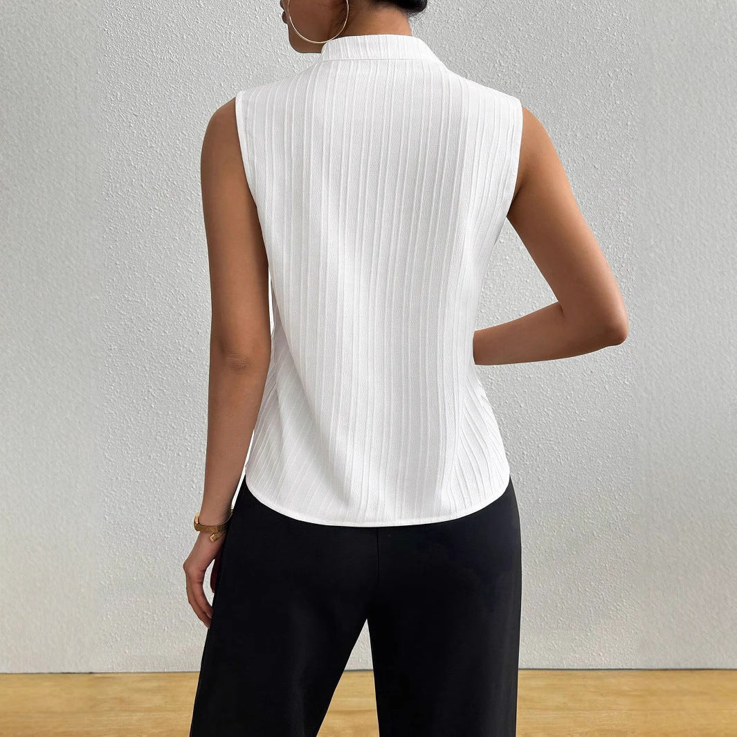 European And American Women's Top Solid Color And V-neck Slim Fit Slimming Sleeveless Texture Short Sleeve