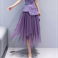 Solid Color Irregular Mesh Skirt High Waist A- Line Skirt