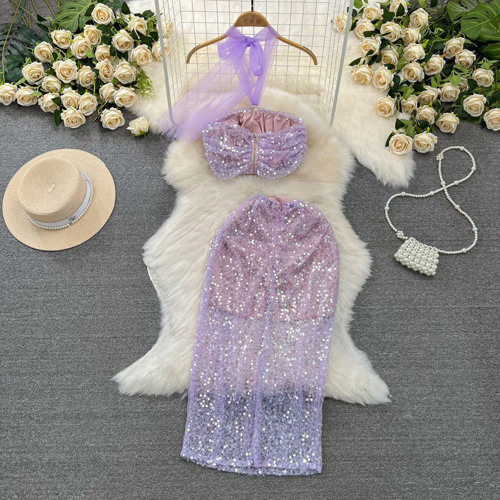 Ensemble deux pièces style vacances en bord de mer, costume léger et luxueux pour femme