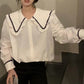 Design Sense Beaded Flower White Shirt Women