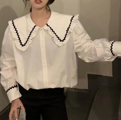 Design Sense Beaded Flower White Shirt Women