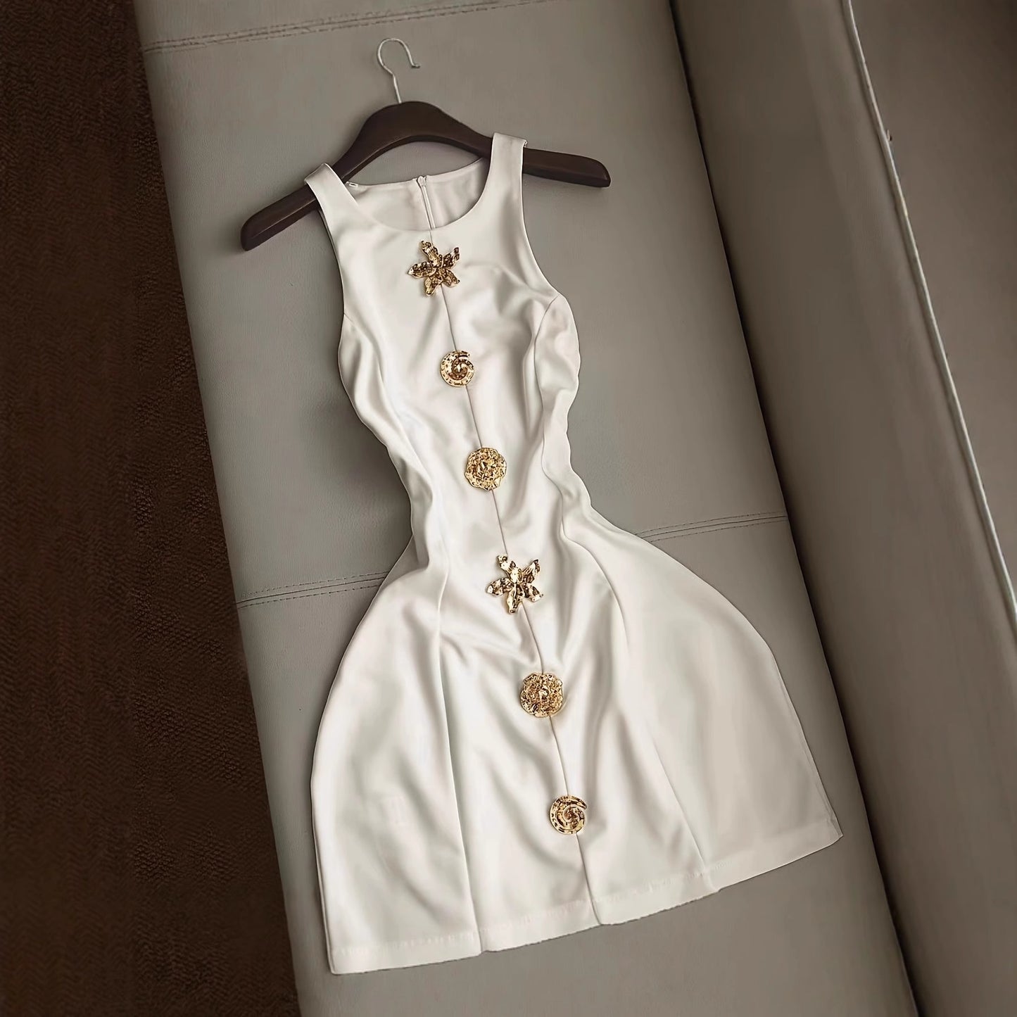 Womens Summer Solid-Color Slim-Fit Mini Dress With A Crew Neck