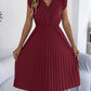 Casual Lace V-neck Ruffled-waist Pleated Dress