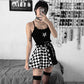 Dark Girl Color Contrast Plaid Stitching Skirt High Waist Skirt