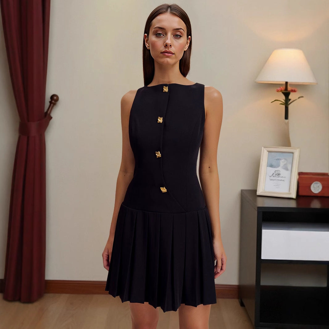 Minimalist Womens Dress With A Distinctive Pleated Cinched Waist