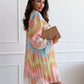 Fashionable Bohemian-style Printed Stand Collar Pleated Long-sleeve Dress