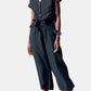 Women's Fashionable V-neck Tight Lace-up Short-sleeved Cropped Jumpsuit