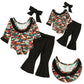 Ensemble barboteuse camouflage à manches longues et pantalon évasé noir pour fille