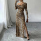 New Square Neck Leopard Print Elegant Slim-fit Dress