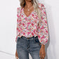 Temperament Commuting Small Floral Long-sleeved V-neck Shirt