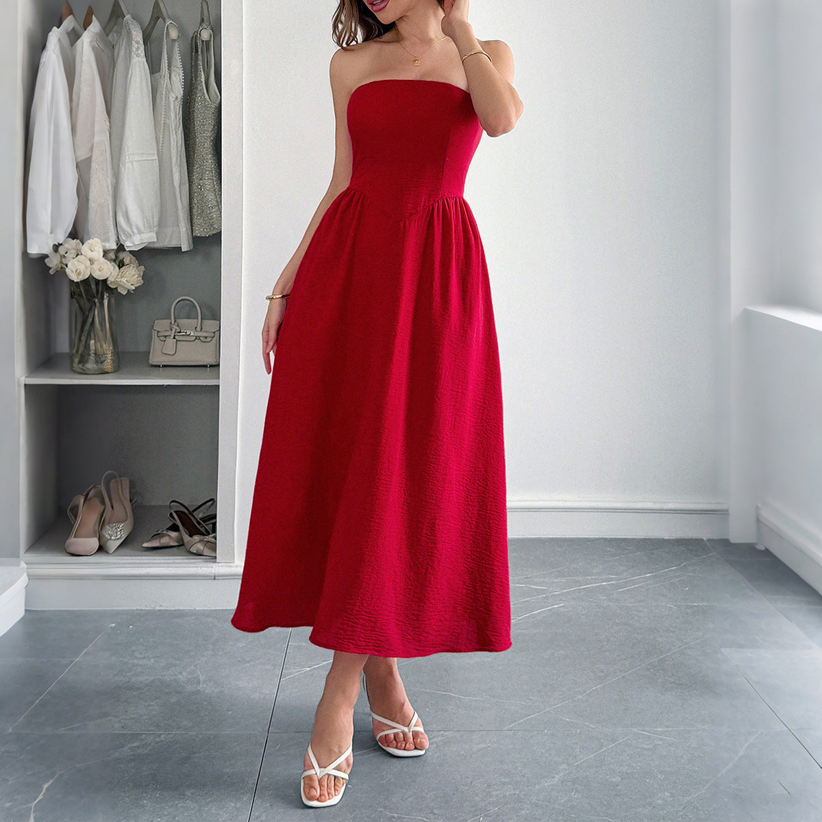 European And American Elegant Tube Top A- Line Dress Dress