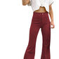 Solid Color Mid-waist Slim-fit Micro Flared Pants Corduroy