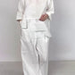 Round Neck Satin Layered Design Blouse Wide Leg Pants Suit