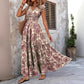 Stylish And Elegant V-neck Short-sleeve Vintage-print Dress