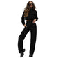European And American Solid Color Zipper Double Bag Drawstring Long Sleeve Top Fashion Casual Trousers Suit Women