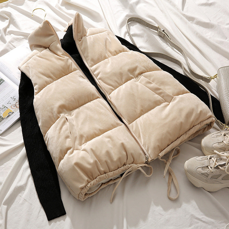 Gold Velvet Cotton Women's Short Loose Padded Vest