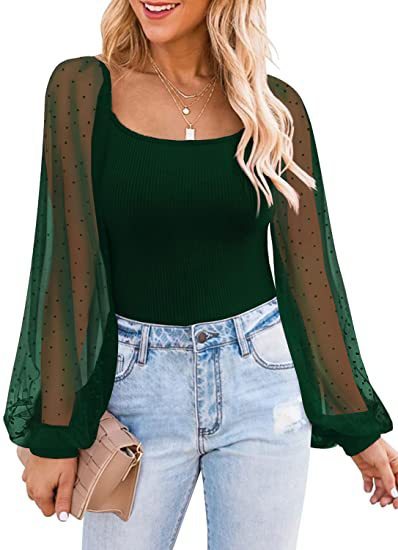 Women's Lantern Sleeve Stitching Slim Top