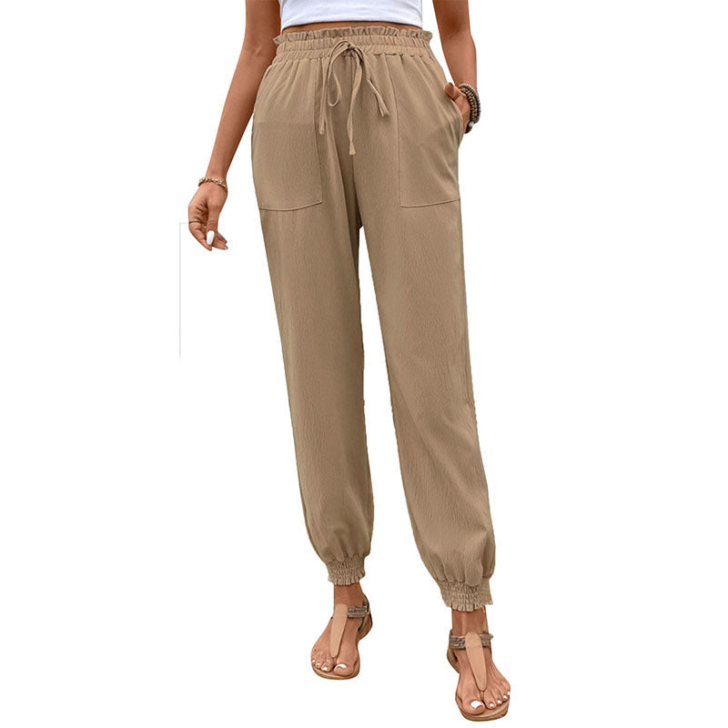Pantalon skinny à lacets et taille élastique pour femme