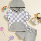 Ensemble deux pièces t-shirt à carreaux colorblock et short à capuche pour fille
