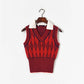 Pull taille haute à col en V croisé et losanges
