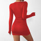 AutumnWinter New Stylish Solid-Color Deep-V Sheath Long-Sleeve Dress For Women