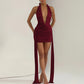 Fashionable Waterdrop-Decorated Ribbon Sexy Backless V-Neck Halter Bodycon Dress