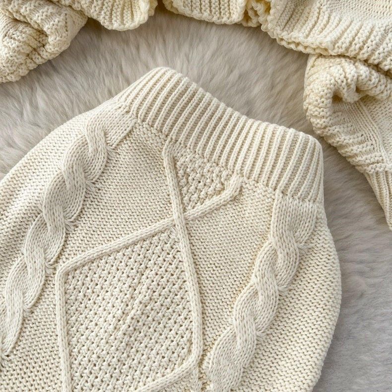 Loose Cable-knit Sweater Women's Cinched Bodycon Sheath Skirt Two-piece Dress Of Knitted Sweater