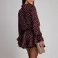 Fashionable And Sweet Polka-Dot V-Neck Long-Sleeve Womens Dress