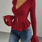 European And American Elegant Style Autumn And Winter New V-neck Ruffled Slim Temperament Top