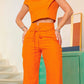 Ensemble deux pièces décontracté à col rond et coupe droite pour femme, couleur unie