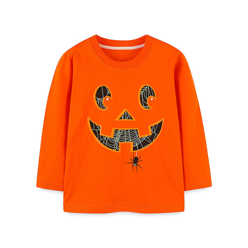 European And American Style Babies' Long Sleeve T-shirt Autumn Fluorescent Pumpkin Printed Top