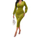 Sleek Stylish V Neck Lantern Sleeve Sheath Dress