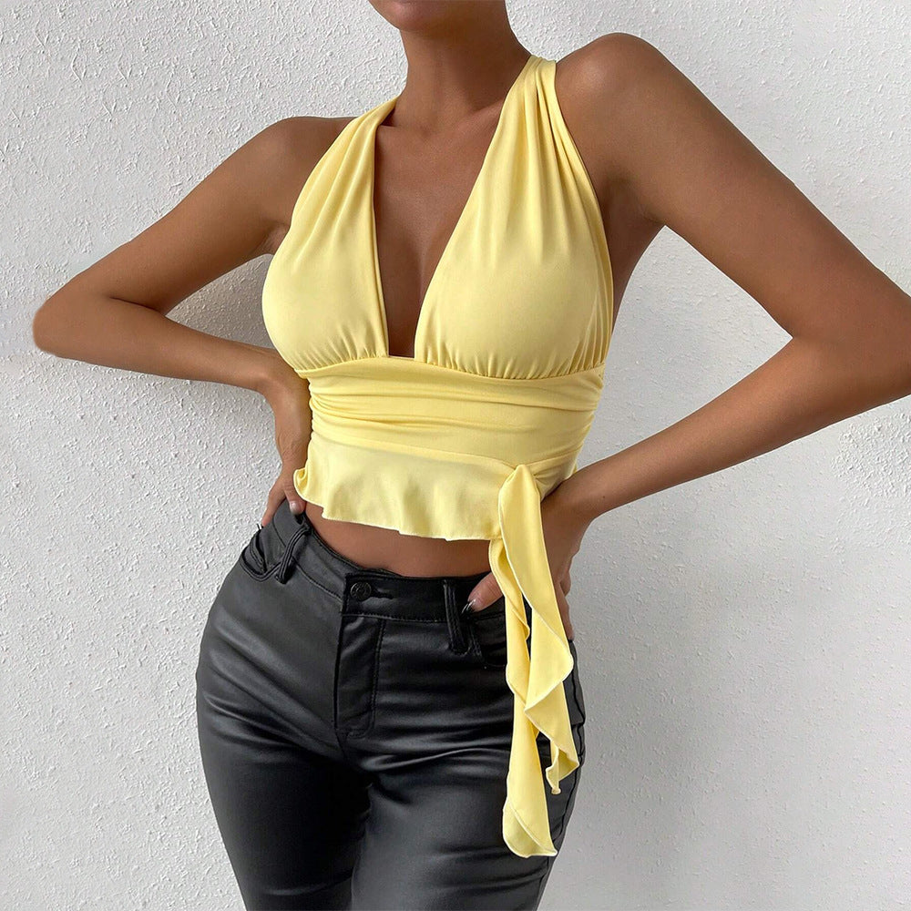 Milk Silk Deep V Cinched Slimming Pullover Female